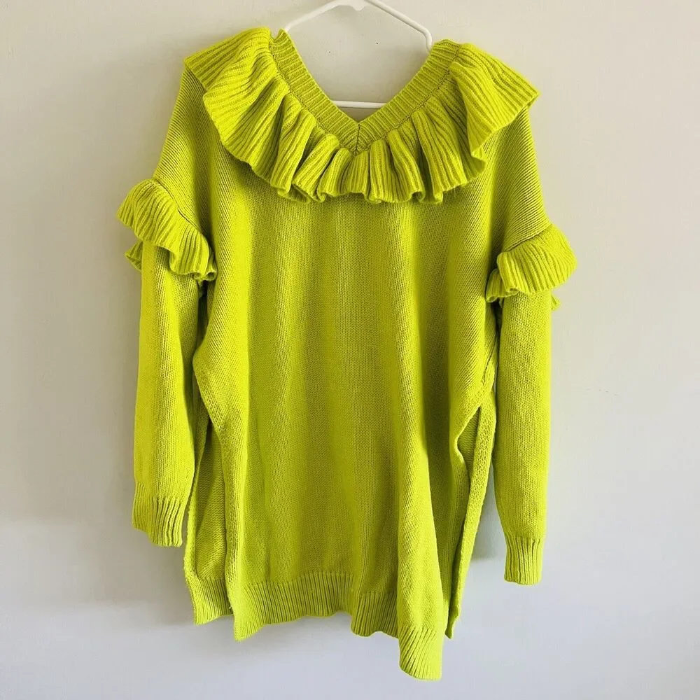 ZARA Florescent Lime Ruffled Knit Sweater - XS-S